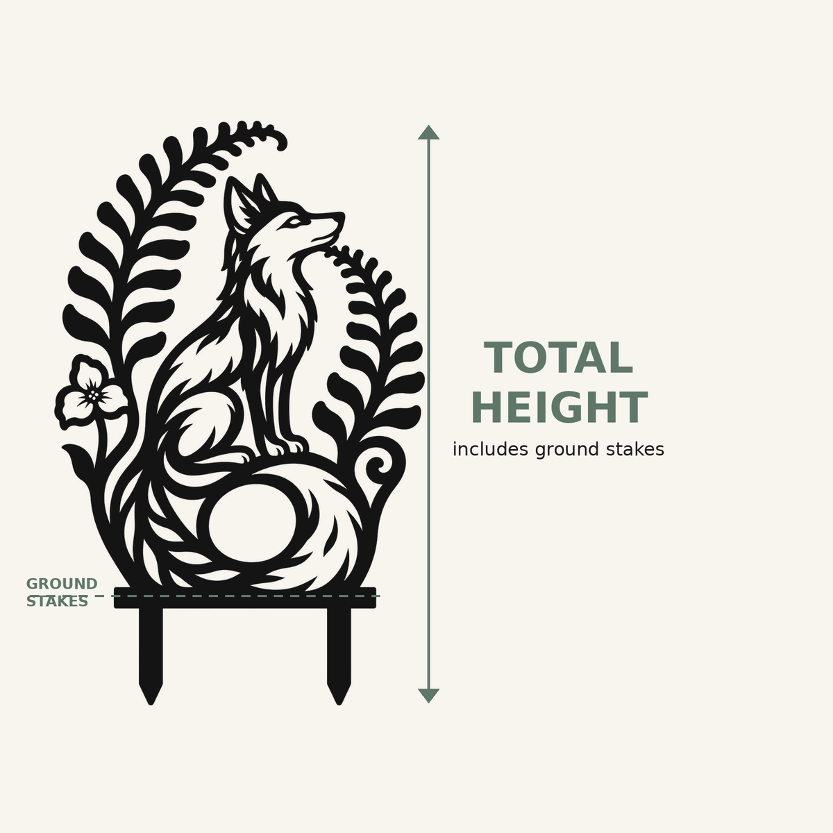 Renva fox plant trellis size guide showing total height includes ground stakes