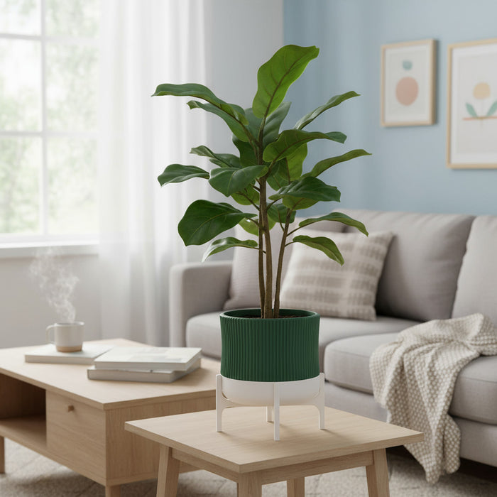 Planter pot "Rialto" – 3D Printed Ribbed Pot with Stand, Drainage Hole / No Hole, Removable Stand