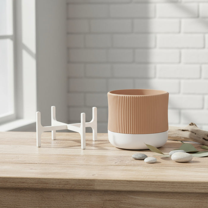 Planter pot "Rialto" – 3D Printed Ribbed Pot with Stand, Drainage Hole / No Hole, Removable Stand