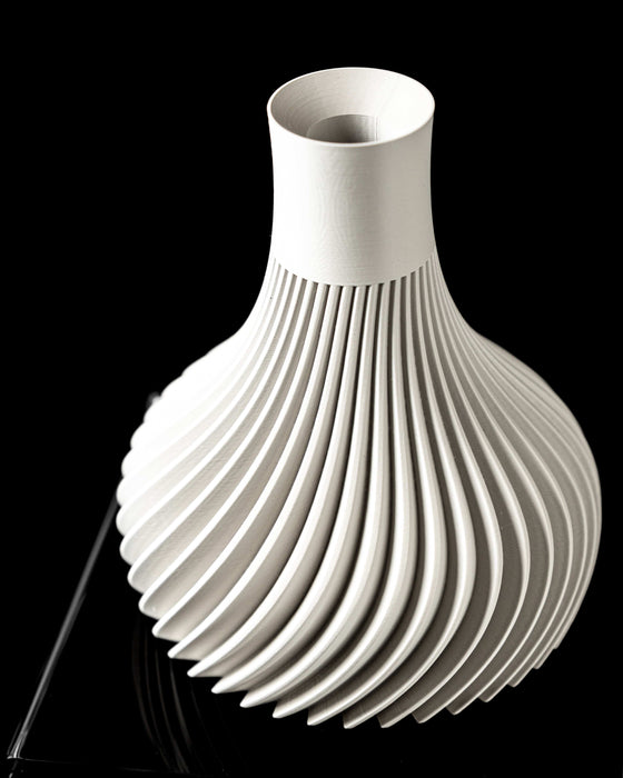 vertical ridged vase with sculptural fluted curves and slender neck, flower vase for dried flowers, decorative home office decor piece, unique ribbed vase in white, 3d printed modern vase, modern flower vase, vases for flowers, home decor gift idea
