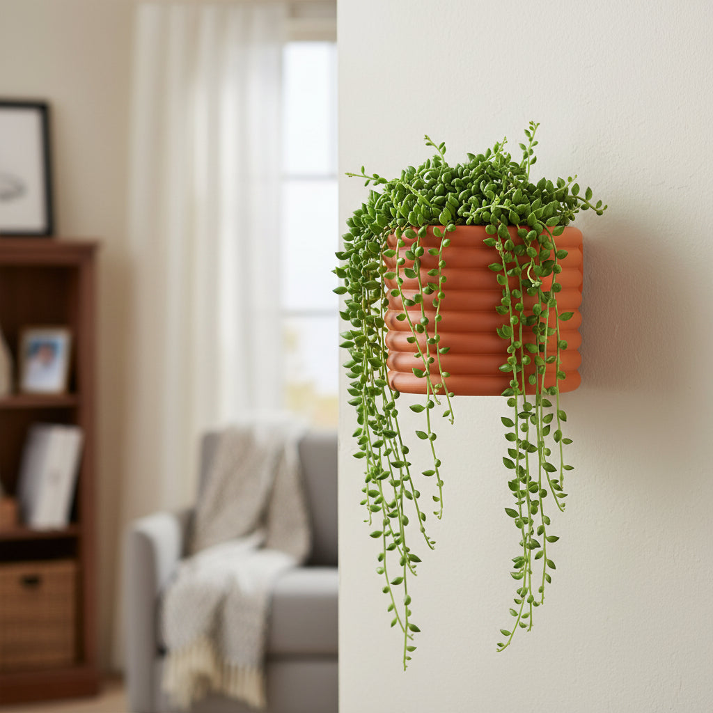 Rilo minimal ribbed wall planter with indoor greenery