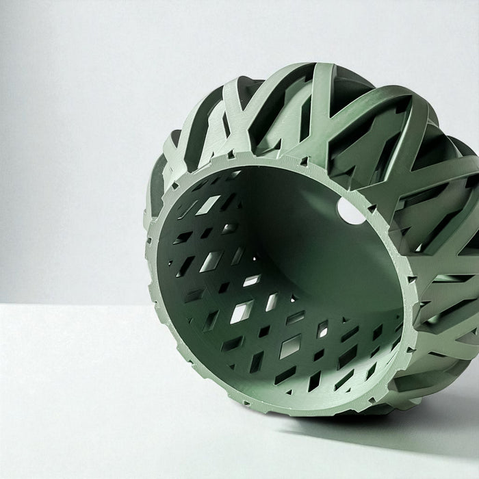 Woven Orchid Pot "Rimo" • 3D Printed Basketweave Planter with Drainage Saucer • Sage Green Airflow Decor