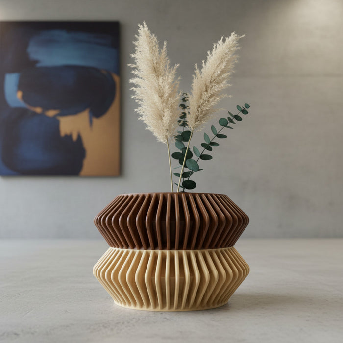 Modern 3D Printed Planter “Rodel” – Sculptural Ribbed Design, Two-Tone or Solid Color Pot