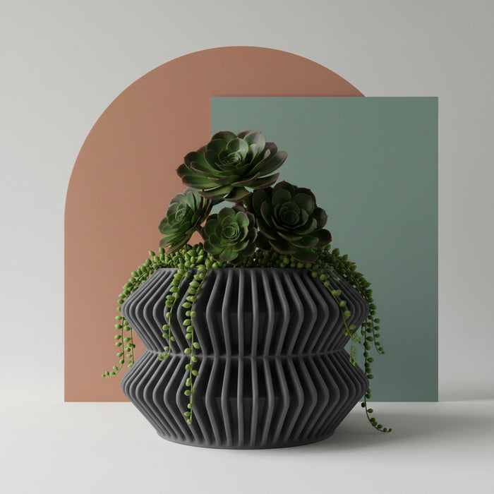 Modern 3D Printed Planter “Rodel” – Sculptural Ribbed Design, Two-Tone or Solid Color Pot