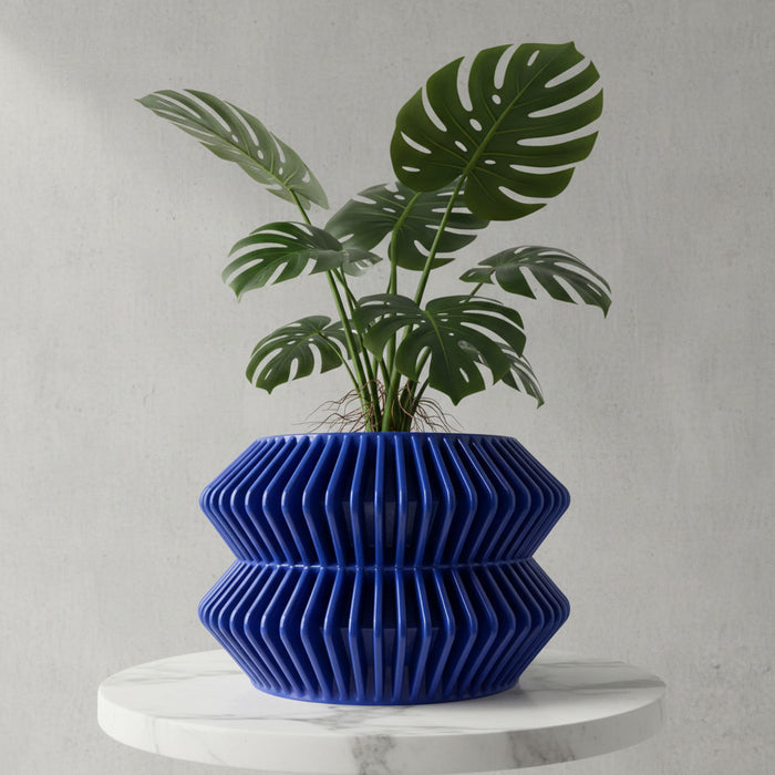 Modern 3D Printed Planter “Rodel” – Sculptural Ribbed Design, Two-Tone or Solid Color Pot