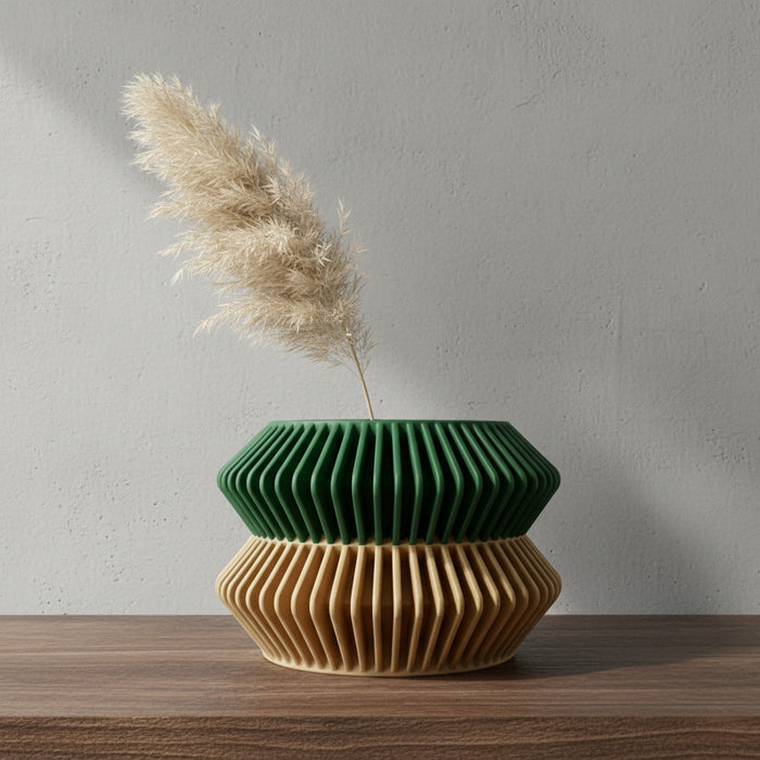Modern 3D Printed Planter “Rodel” – Sculptural Ribbed Design, Two-Tone or Solid Color Pot