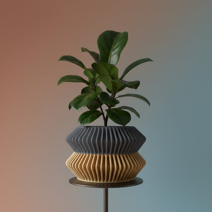 Modern 3D Printed Planter “Rodel” – Sculptural Ribbed Design, Two-Tone or Solid Color Pot