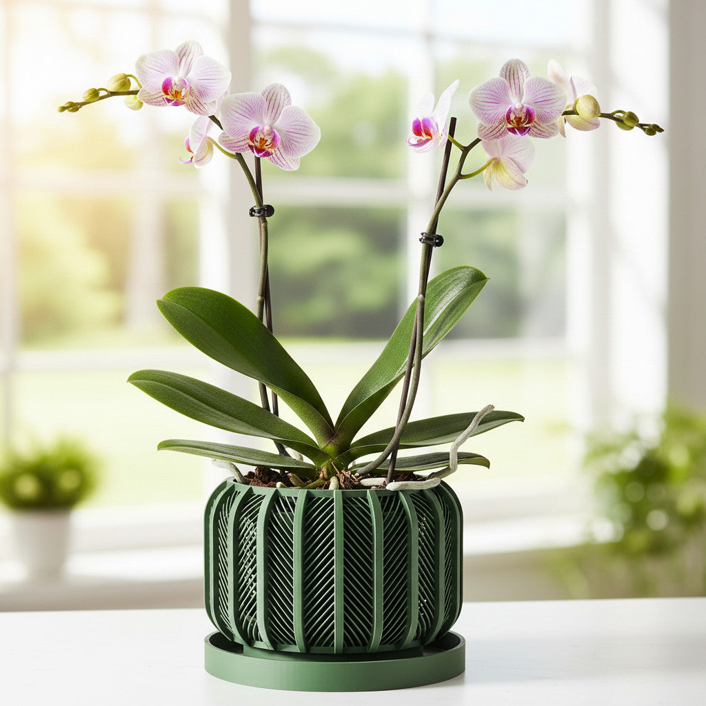 Rodex structured lattice ventilated orchid pot, front view