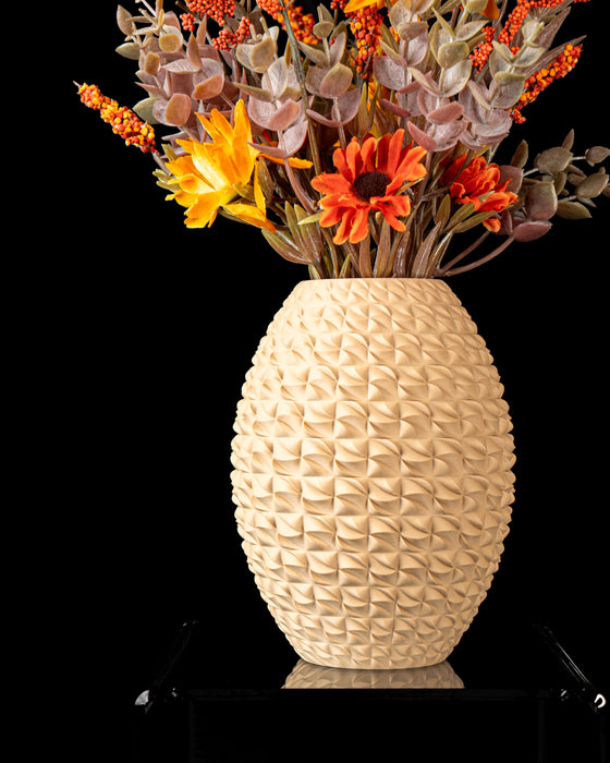 Sando textured oval vase with flowers, front view