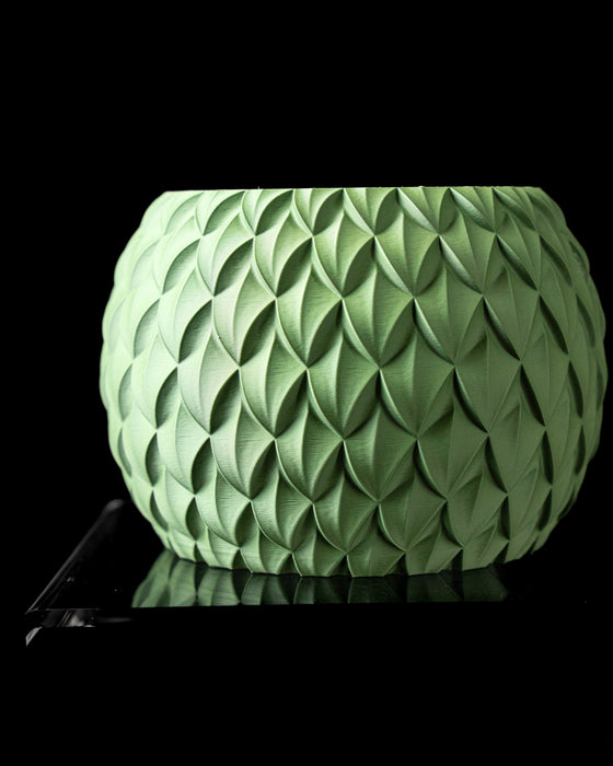 Scale layered texture round indoor planter pot, front view