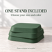Forest green plant stand with a guide explaining that one stand is included and the size and color are selected.