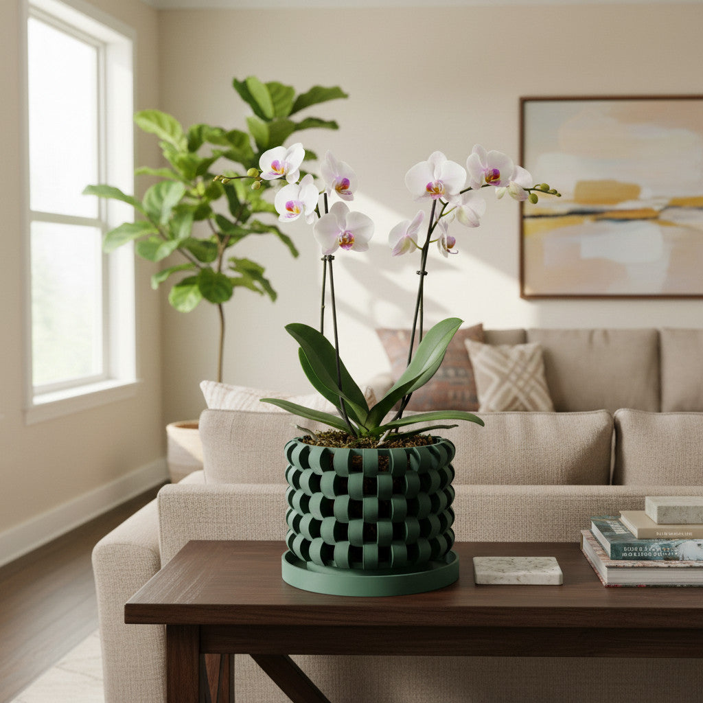 Sinol geometric cutouts ventilated orchid pot, side view