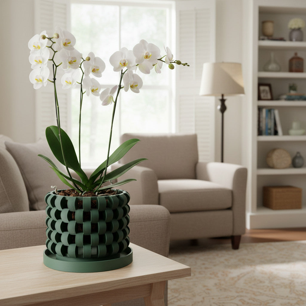 Sinol geometric cutouts ventilated orchid pot, front view