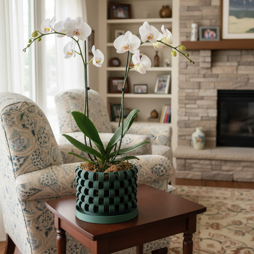 Sinol geometric cutouts ventilated orchid pot, front view