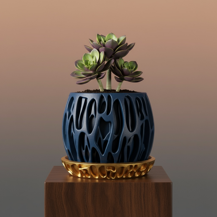 3D Printed “Slime” Planter – Organic Plant Pot with Saucer, Two-Tone or Single Color Design