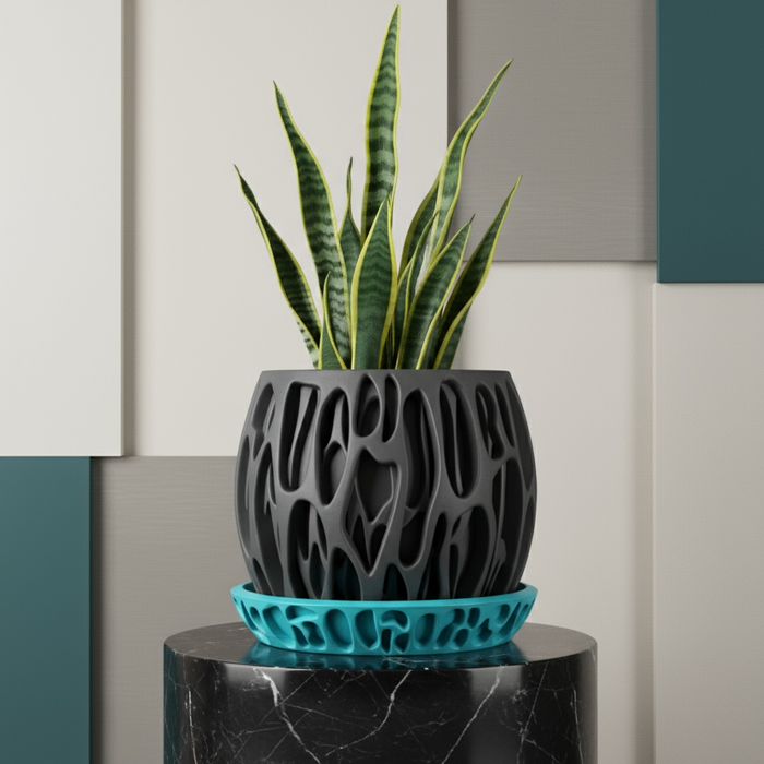 3D Printed “Slime” Planter – Organic Plant Pot with Saucer, Two-Tone or Single Color Design