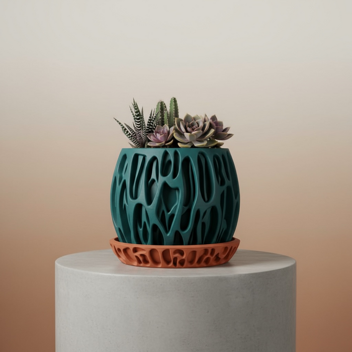 3D Printed “Slime” Planter – Organic Plant Pot with Saucer, Two-Tone or Single Color Design