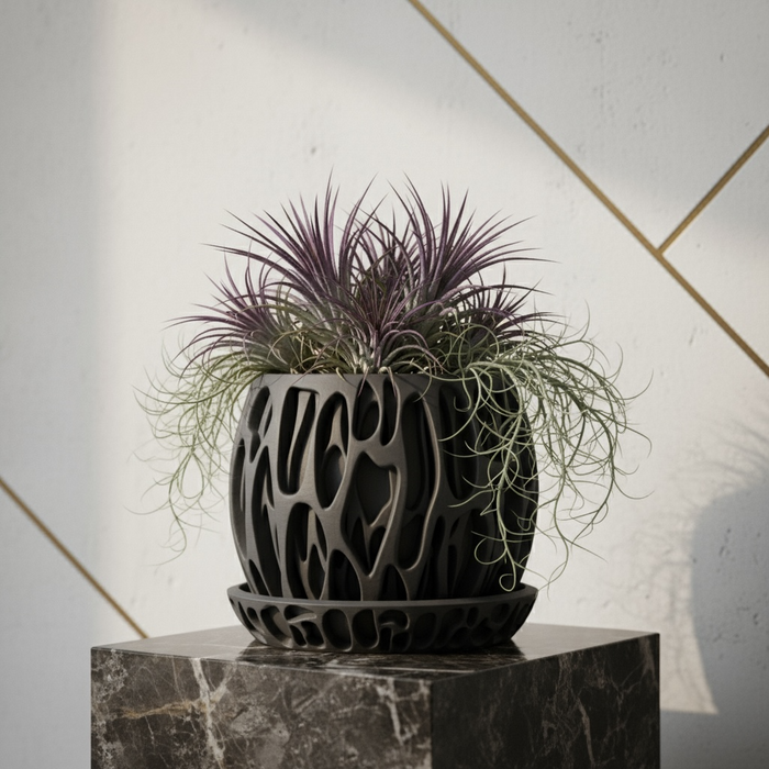 3D Printed “Slime” Planter – Organic Plant Pot with Saucer, Two-Tone or Single Color Design