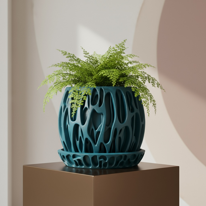 3D Printed “Slime” Planter – Organic Plant Pot with Saucer, Two-Tone or Single Color Design