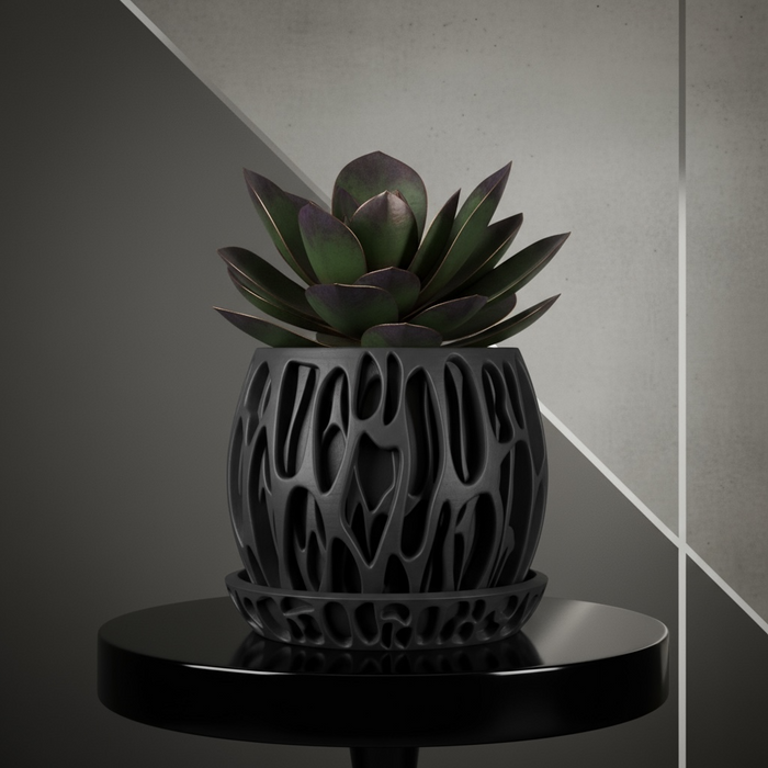 3D Printed “Slime” Planter – Organic Plant Pot with Saucer, Two-Tone or Single Color Design
