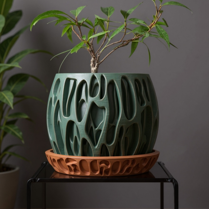 3D Printed “Slime” Planter – Organic Plant Pot with Saucer, Two-Tone or Single Color Design