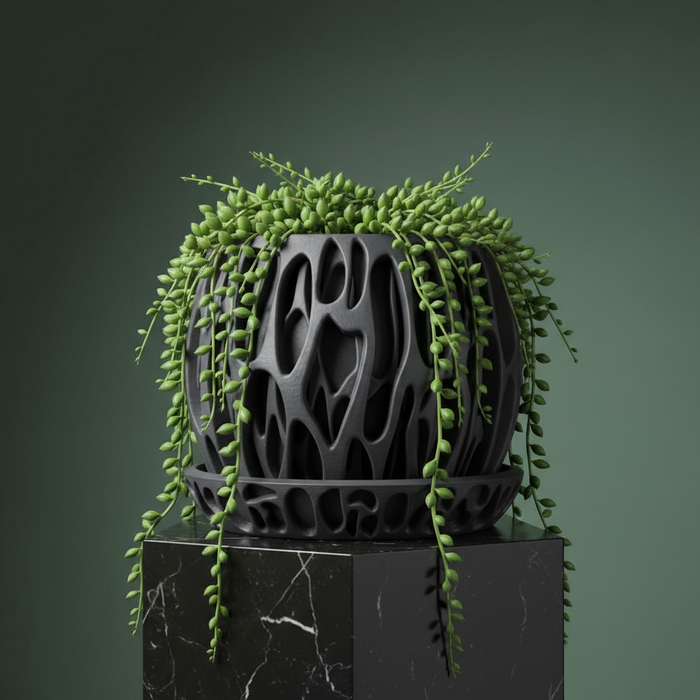 3D Printed “Slime” Planter – Organic Plant Pot with Saucer, Two-Tone or Single Color Design