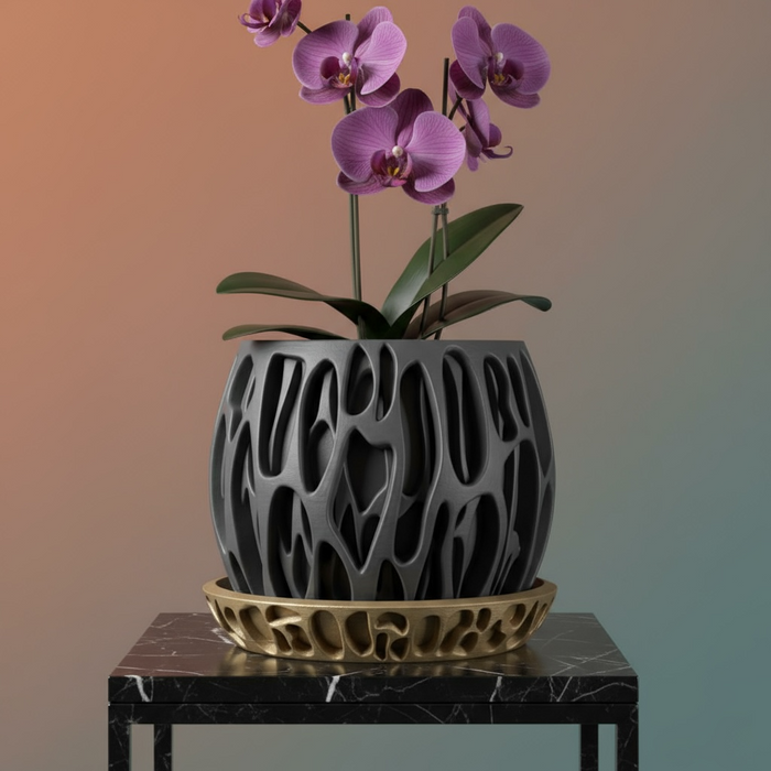 3D Printed “Slime” Planter – Organic Plant Pot with Saucer, Two-Tone or Single Color Design