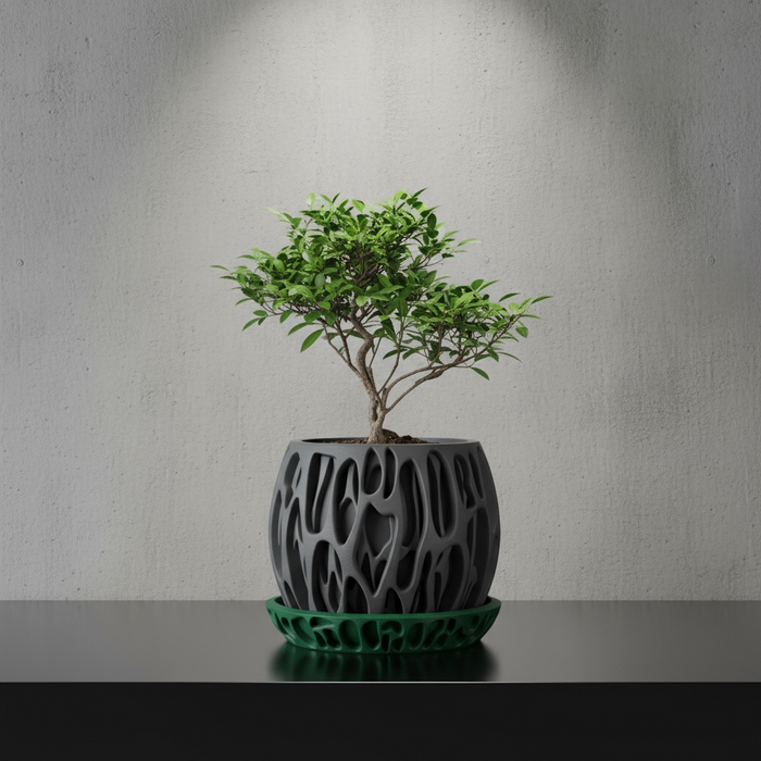 3D Printed “Slime” Planter – Organic Plant Pot with Saucer, Two-Tone or Single Color Design