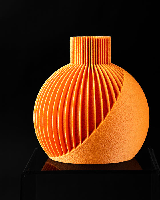 Solen sculptural ribbed vase, front product view