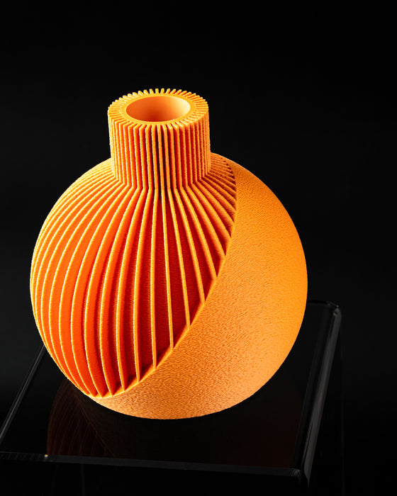 Solen sculptural ribbed vase, three-quarter product view