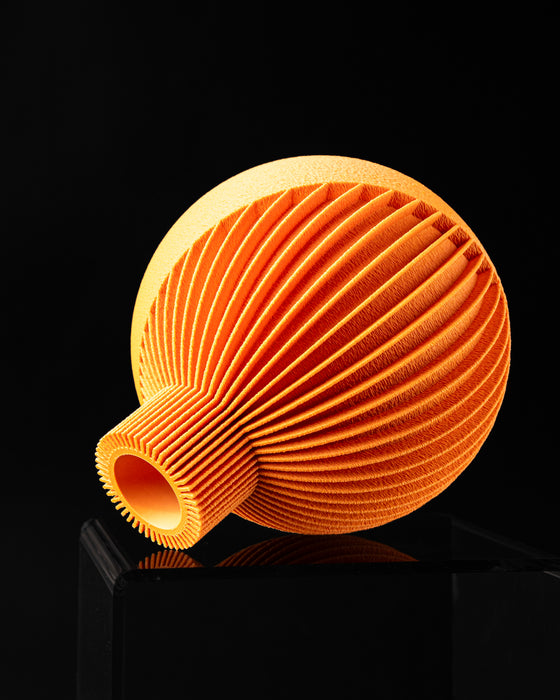 Solen sculptural ribbed vase, top and side detail