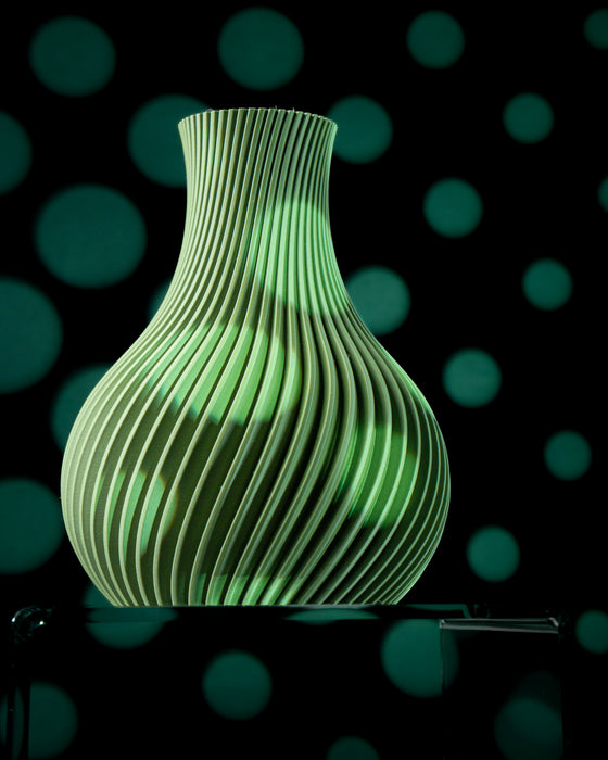 Detail view of Sorel textured vase and spiral fluted surface