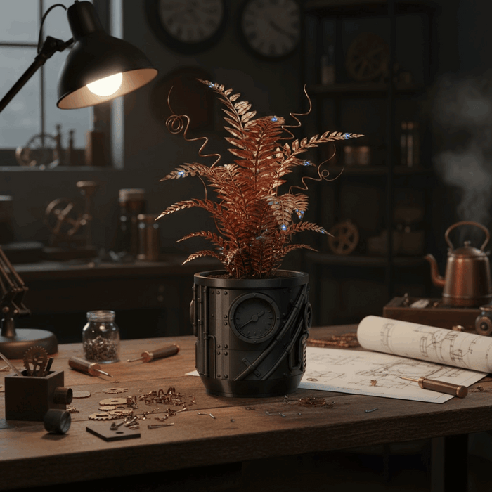 "Steamcore" Planter – Industrial Steampunk 3D Printed Plant Pot with Drainage Option