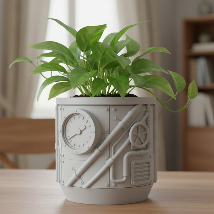"Steamcore" Planter – Industrial Steampunk 3D Printed Plant Pot with Drainage Option