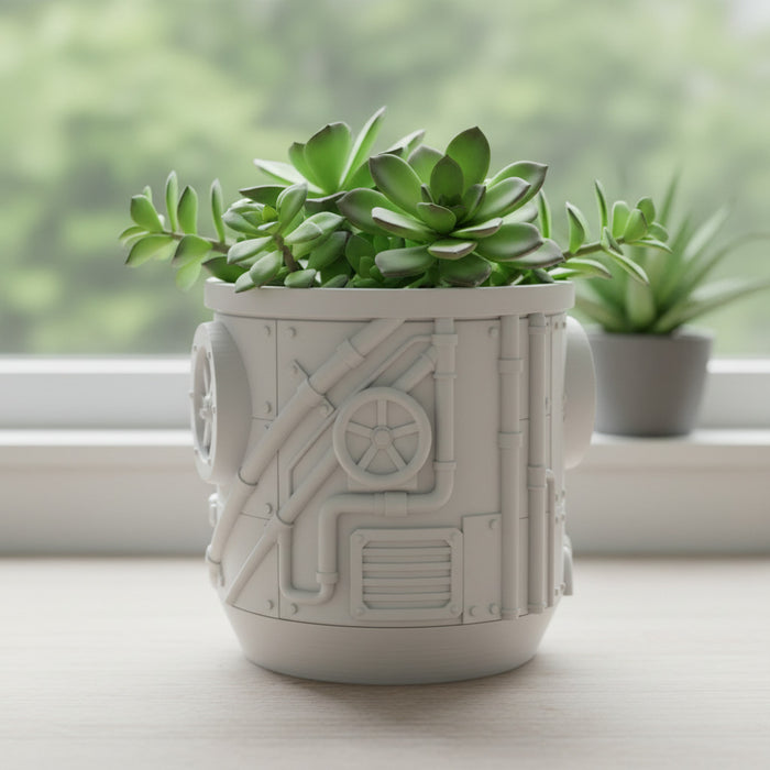 "Steamcore" Planter – Industrial Steampunk 3D Printed Plant Pot with Drainage Option