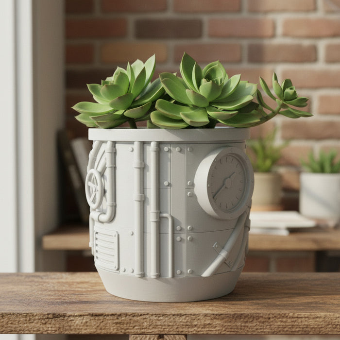 "Steamcore" Planter – Industrial Steampunk 3D Printed Plant Pot with Drainage Option