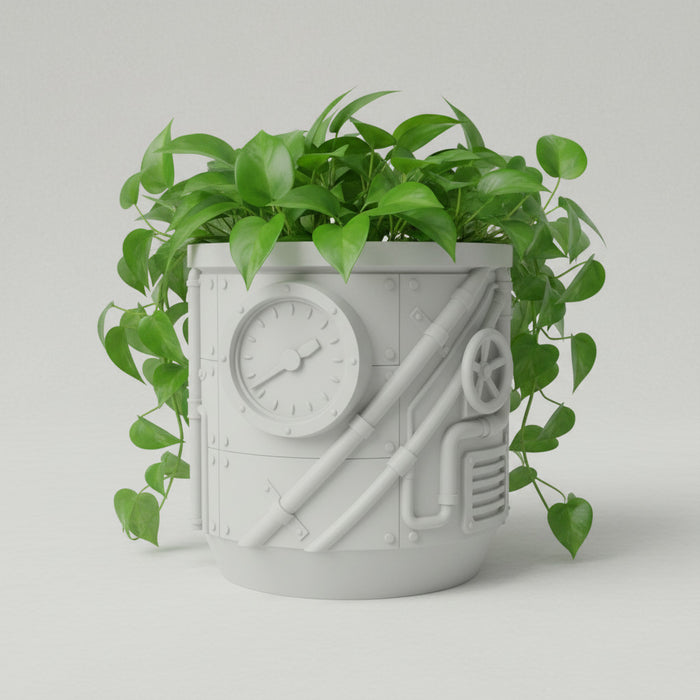 "Steamcore" Planter – Industrial Steampunk 3D Printed Plant Pot with Drainage Option