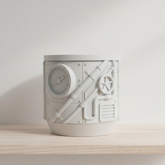 "Steamcore" Planter – Industrial Steampunk 3D Printed Plant Pot with Drainage Option