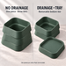 Planter options guide comparing the two-tier drainage body with a removable bottom-tier tray and the one-piece three-tier version without a drainage hole.
