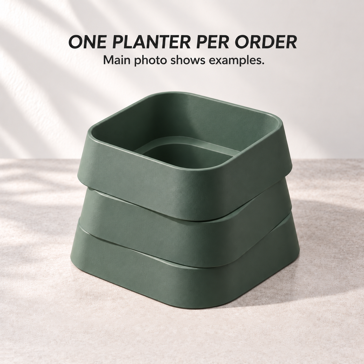 One Forest Green Stravo planter with three offset tiers. One planter per order; the main photo shows examples.