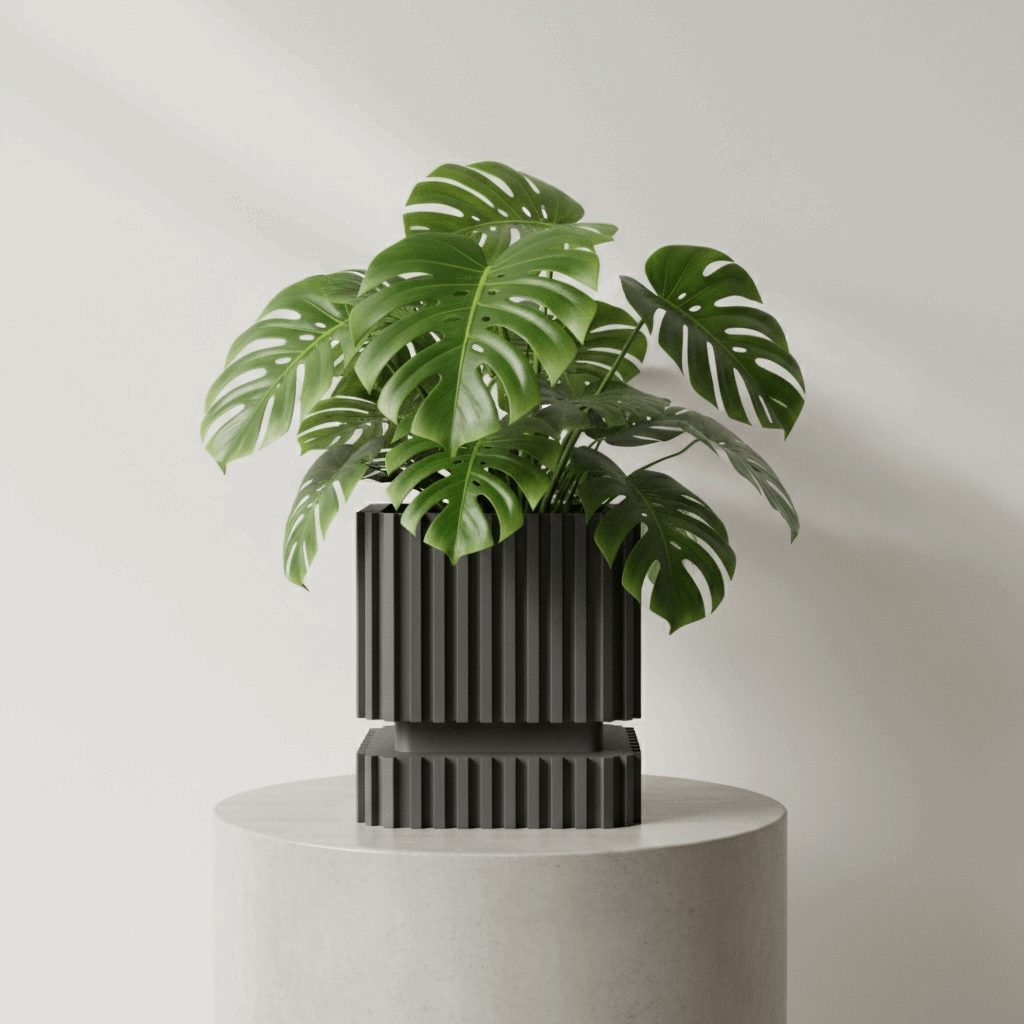 Stripes ribbed indoor planter, product view 9
