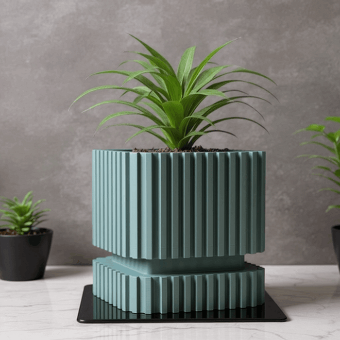 3D Printed “Stripes” Planter – Ribbed with Geometric Base, Custom Two-Tone or Solid Color Design