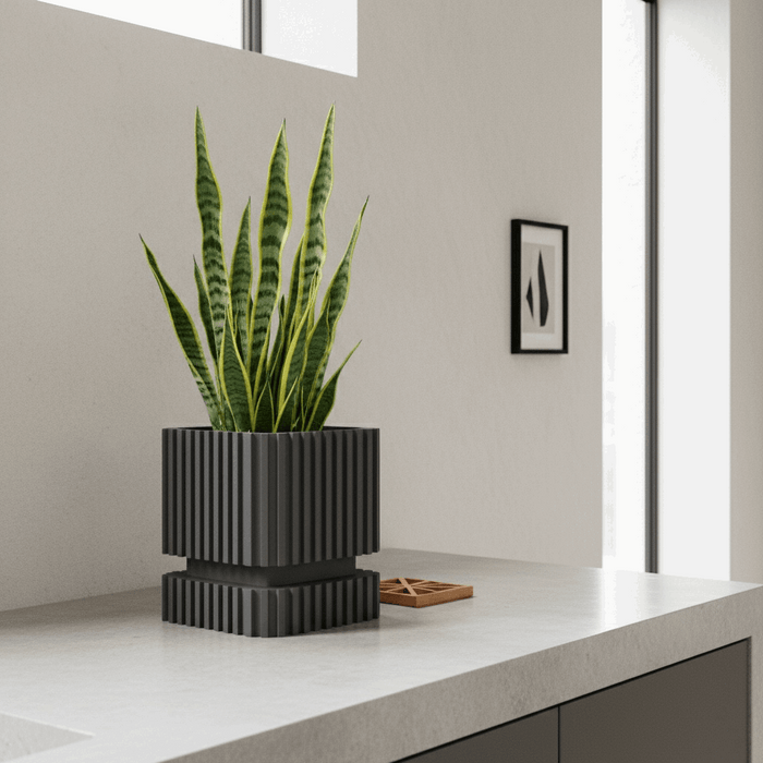 3D Printed “Stripes” Planter – Ribbed with Geometric Base, Custom Two-Tone or Solid Color Design