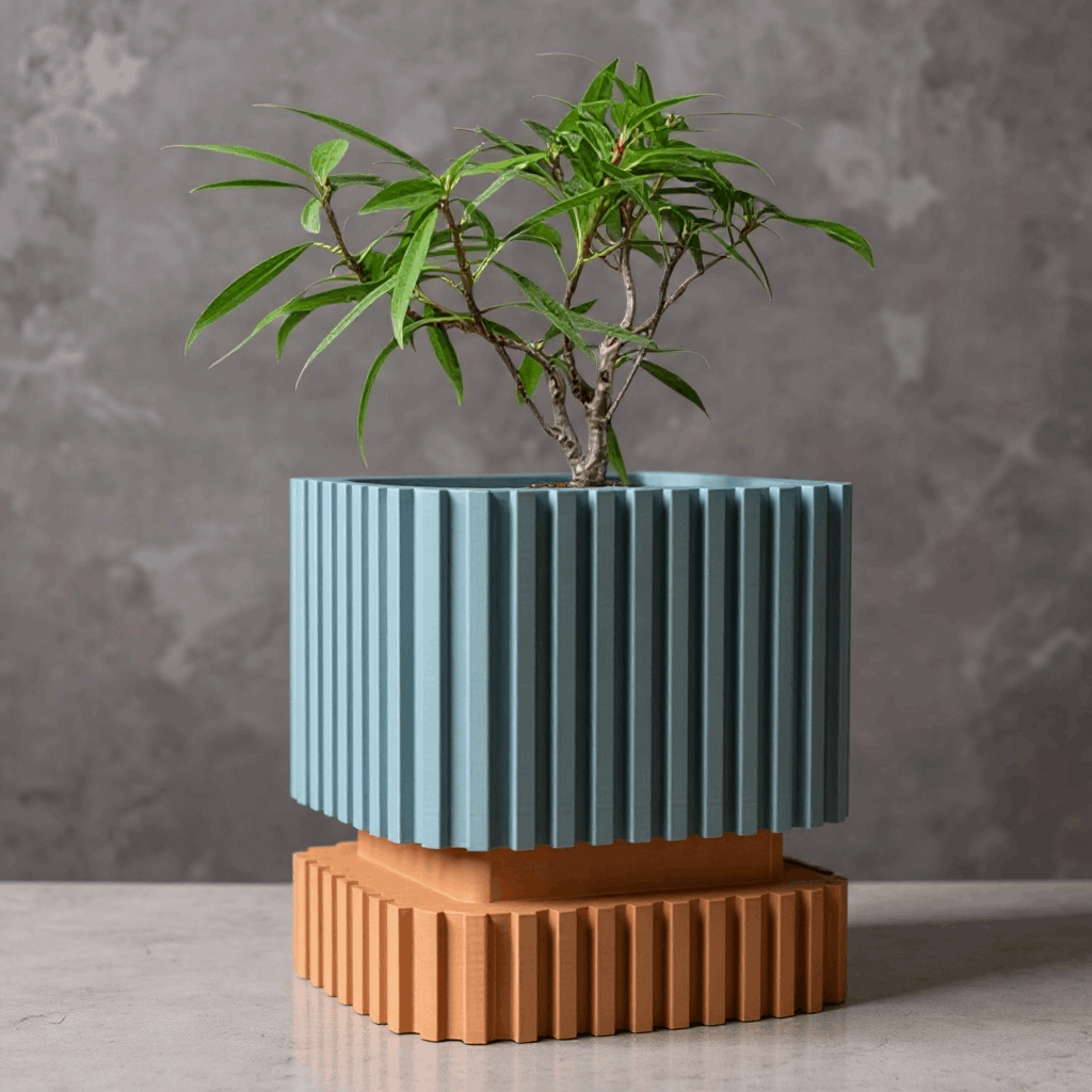 Stripes ribbed indoor planter, product view 10
