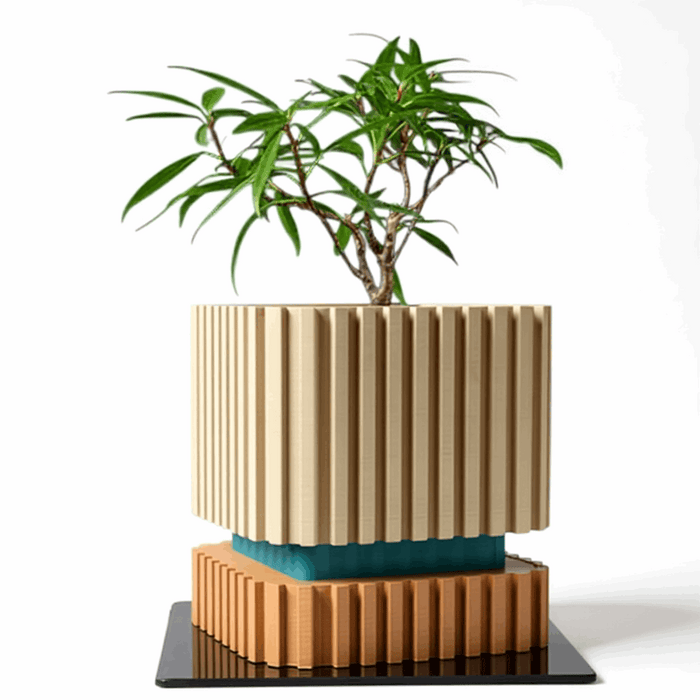 3D Printed “Stripes” Planter – Ribbed with Geometric Base, Custom Two-Tone or Solid Color Design