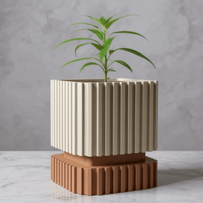 3D Printed “Stripes” Planter – Ribbed with Geometric Base, Custom Two-Tone or Solid Color Design