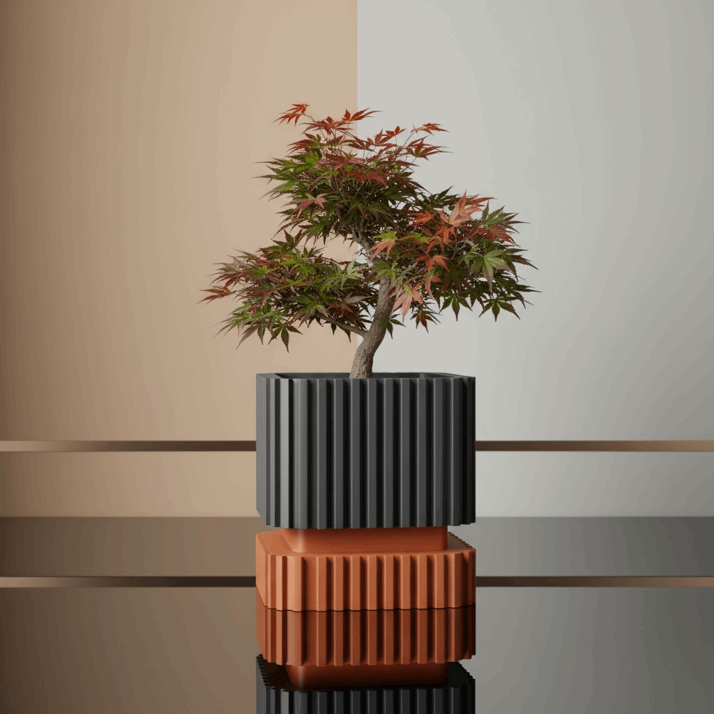 Stripes ribbed indoor planter, product view 1