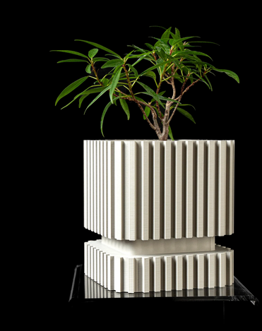 3D Printed “Stripes” Planter – Ribbed with Geometric Base, Custom Two-Tone or Solid Color Design