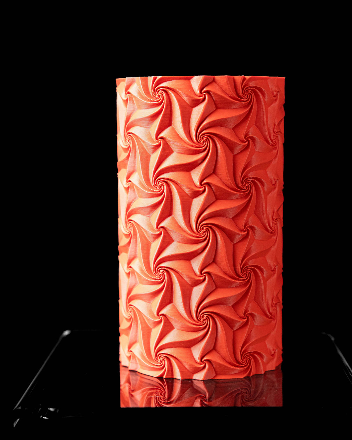 Swirl textured cylindrical vase for flowers, front view