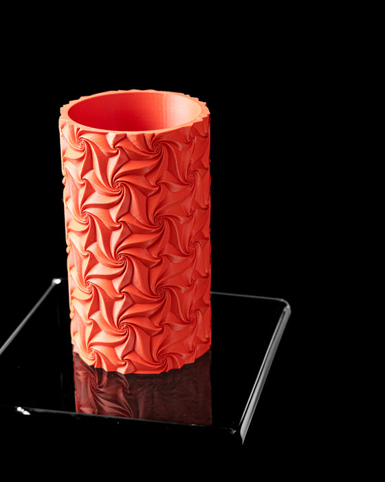 Swirl cylindrical vase angled view showing open top